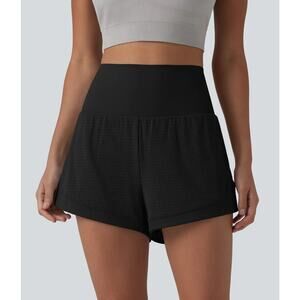 Halara Athletic Shorts, Small, Tummy Control Black Mesh High Waist 2-in-1 Pocket